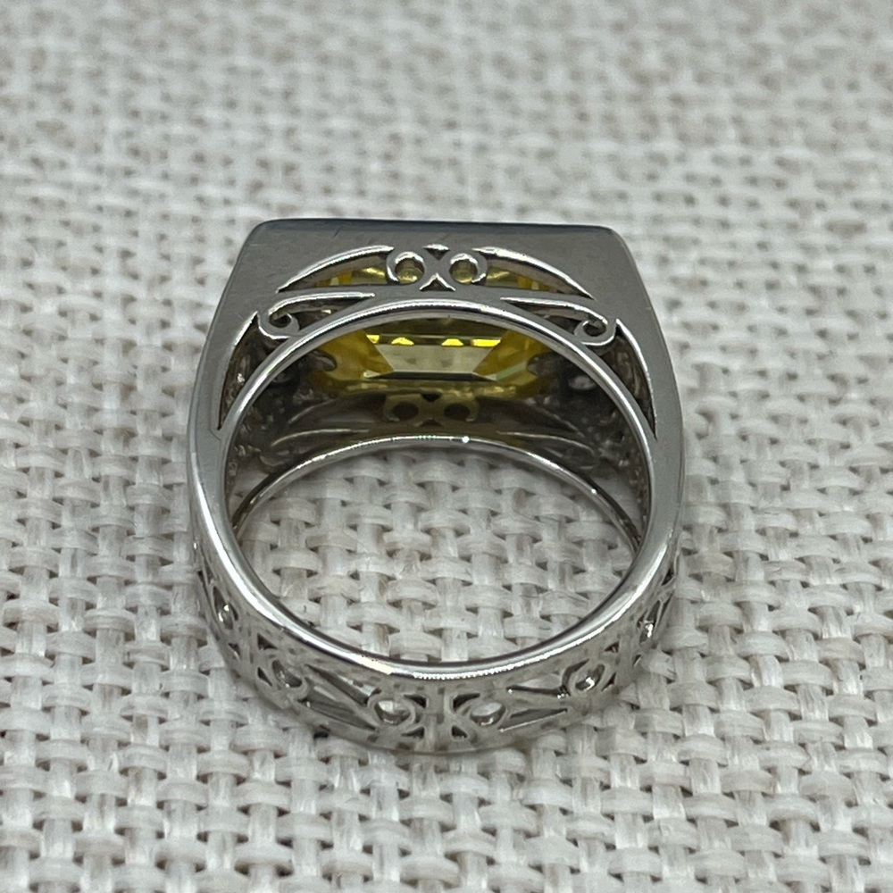 Vintage 925 Sterling Silver SWJ CZ Statement Ring – Yellow Emerald Cut Size 5.75 - Picture 5 of 17